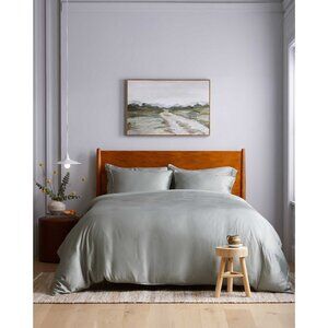Quince Bamboo Duvet Cover Set Full Queen Eucalyptus Green Soft With Shams